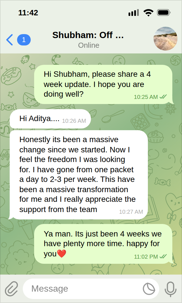 Client four-week update about cutting down dramatically