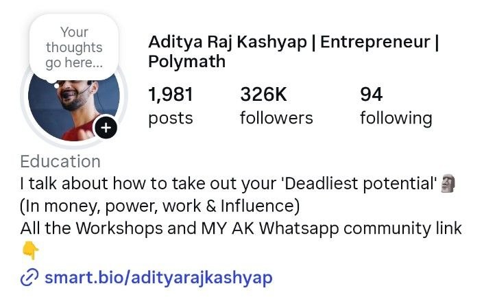 Aditya Raj Kashyap Instagram profile with 326K followers